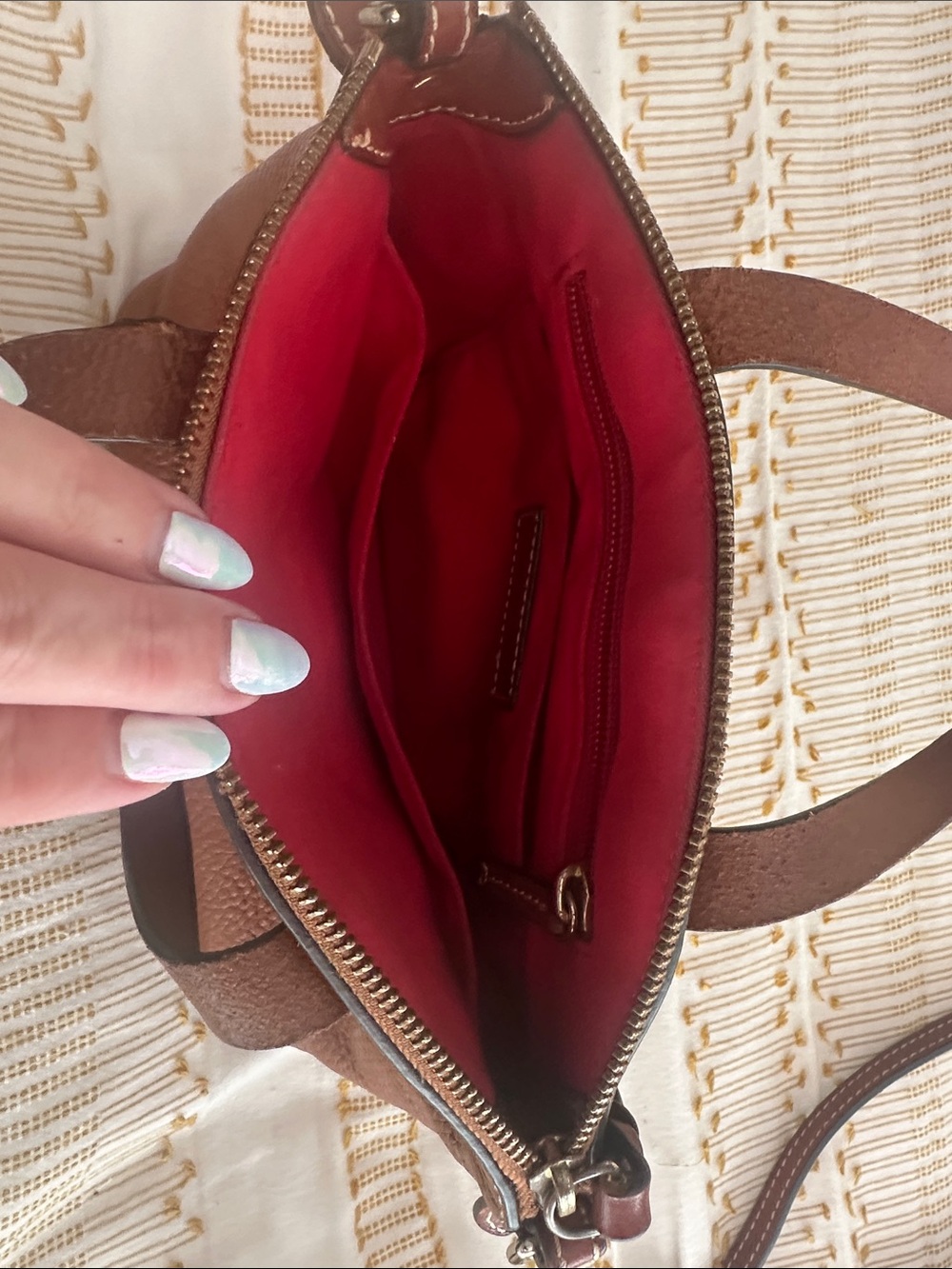 Dooney & Bourke Brown Pebbled Leather Satchel with Gold Plaque - Picture 4 of 5